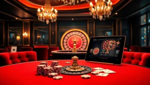 UU88 casino scene showcasing a roulette wheel, poker table, and modern online gambling interface.
