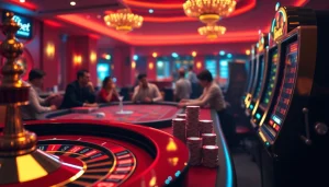 Experience thrilling gaming at febet with vibrant roulette wheels and poker chips.