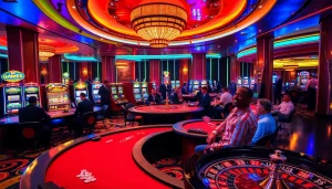 Players enjoying a thrilling round of GAME GO8 poker amid a luxurious casino atmosphere.