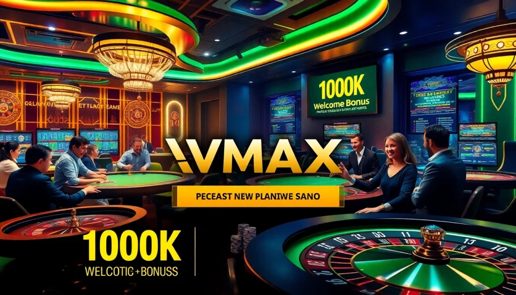 VMAX online casino scene showcasing players enjoying table games with a luxurious atmosphere.