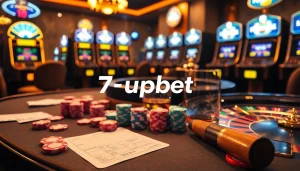 Gamble responsibly at 7upbet with vibrant casino tables and thrilling games, showcasing excitement and luxury.