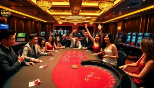 Engaging players at NHÀ CÁI MM88 enjoy a vibrant casino atmosphere filled with excitement.