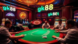Players enjoying gk88 bet at a luxurious casino table with vibrant games and excitement.