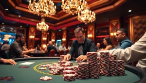 Daga themed poker night with vibrant chips and professional dealer in luxurious casino.