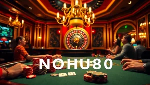 Experience the excitement of NOHU90 with luxury poker chips and a thrilling casino atmosphere.
