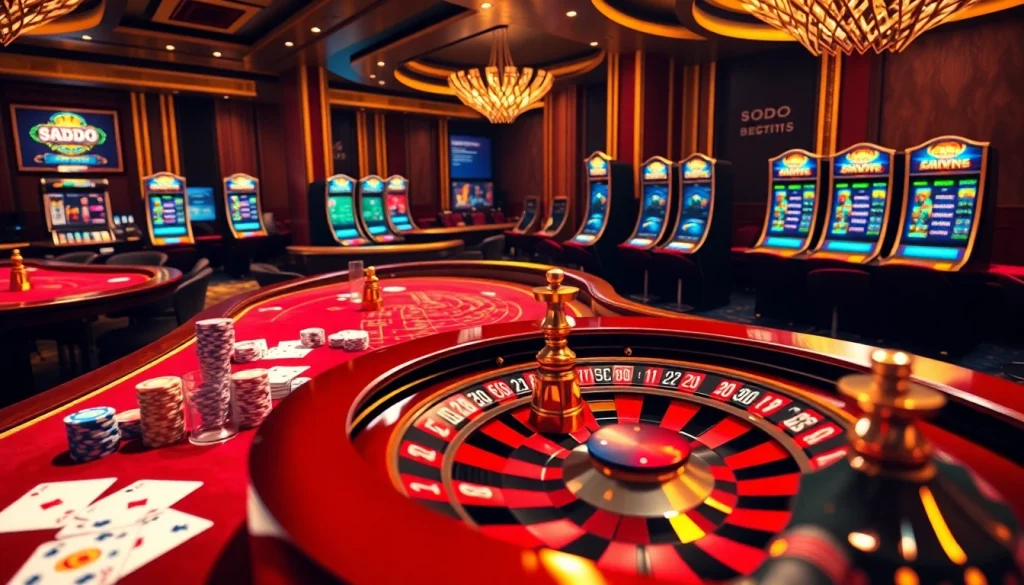 SODO offers exciting casino experiences with vibrant tables, cards, and roulette wheels.