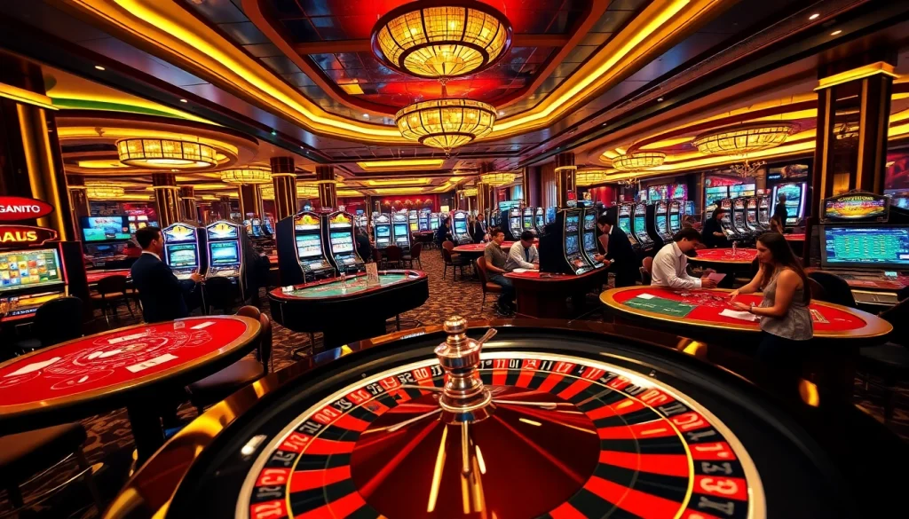 Gamblers enjoying a thrilling experience at SODO Casino with vibrant tables and exciting gaming action.
