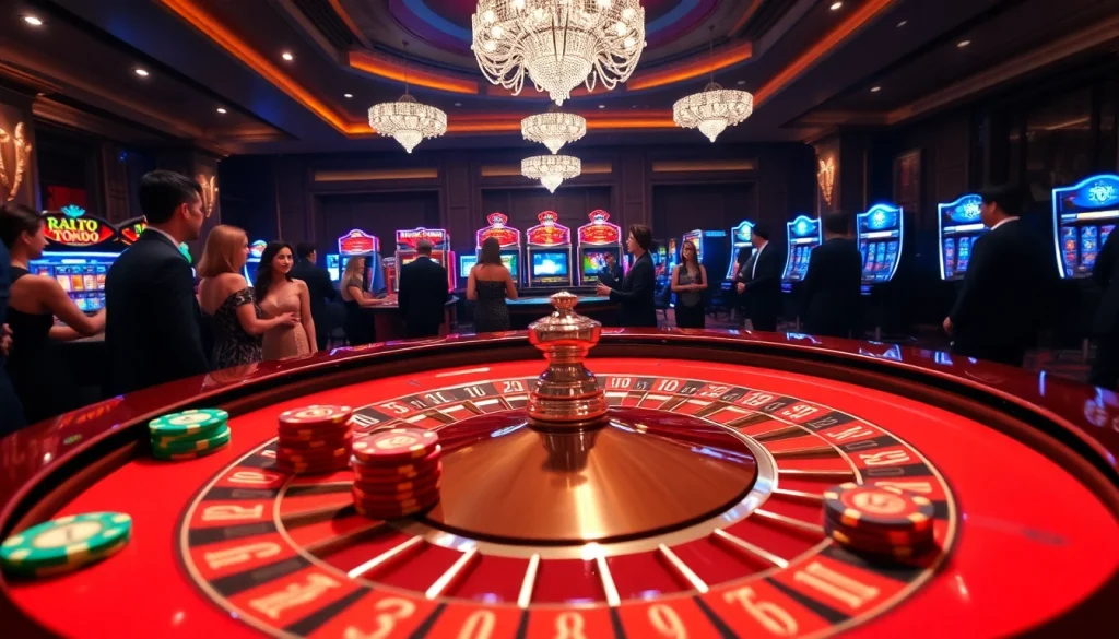 Experience the excitement of games at raja toto88 with players at a luxurious casino table.