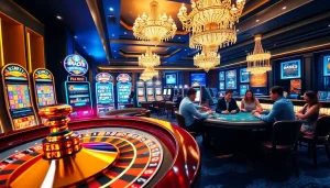 Engaging players experiencing excitement at OKFUN COM casino with vibrant slot machines.