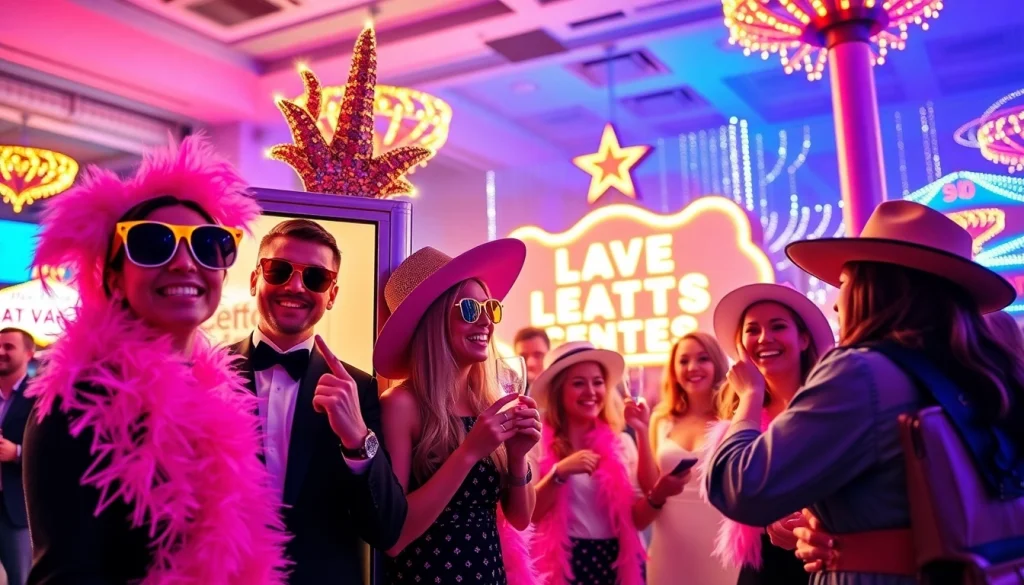 Las Vegas Photo Booth Rental with colorful props and joyful guests at a vibrant event