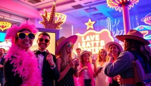 Las Vegas Photo Booth Rental with colorful props and joyful guests at a vibrant event