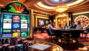 Rasakan sensasi bermain slot depo pulsa dengan mesin slot berwarna-warni dan cip poker di lingkungan kasino mewah.