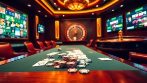 Experience the thrill of New888 with vibrant casino visuals highlighting poker and betting excitement.