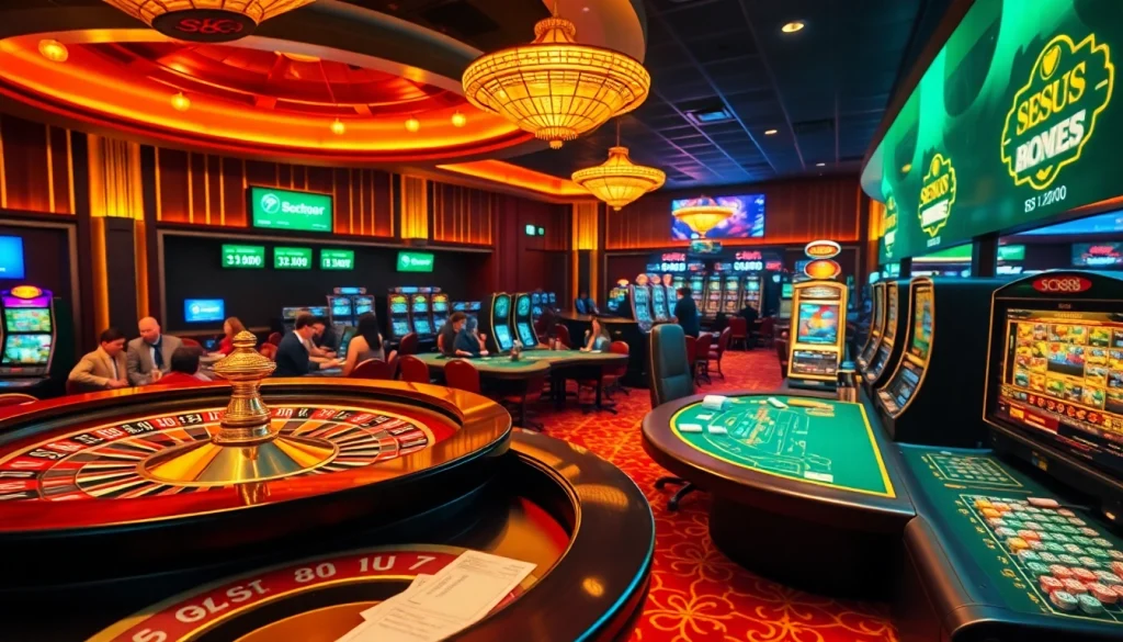 Immerse in an exhilarating casino scene with sc88 betting insights, roulette tables, and vibrant gaming action.