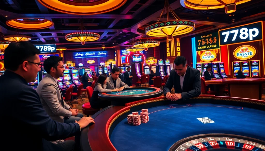Experience the excitement of 789p with players at a vibrant casino table surrounded by thrilling games.
