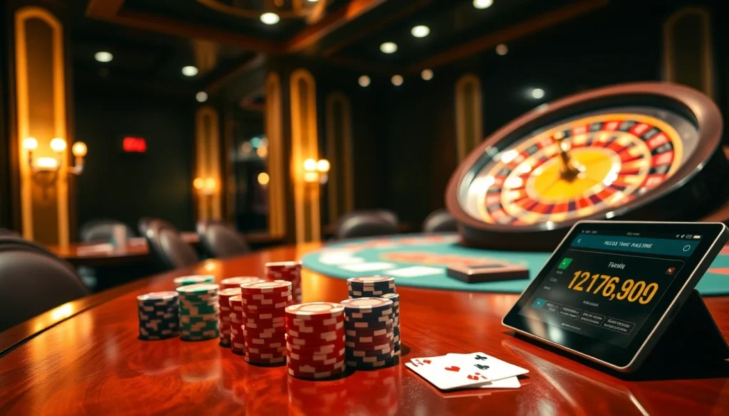 Experience the thrill of gambling with 789win at a luxurious poker table filled with chips and cards.