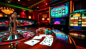 Experience the excitement of gaming at https://s8glx.com with vibrant poker chips and a thrilling roulette wheel.