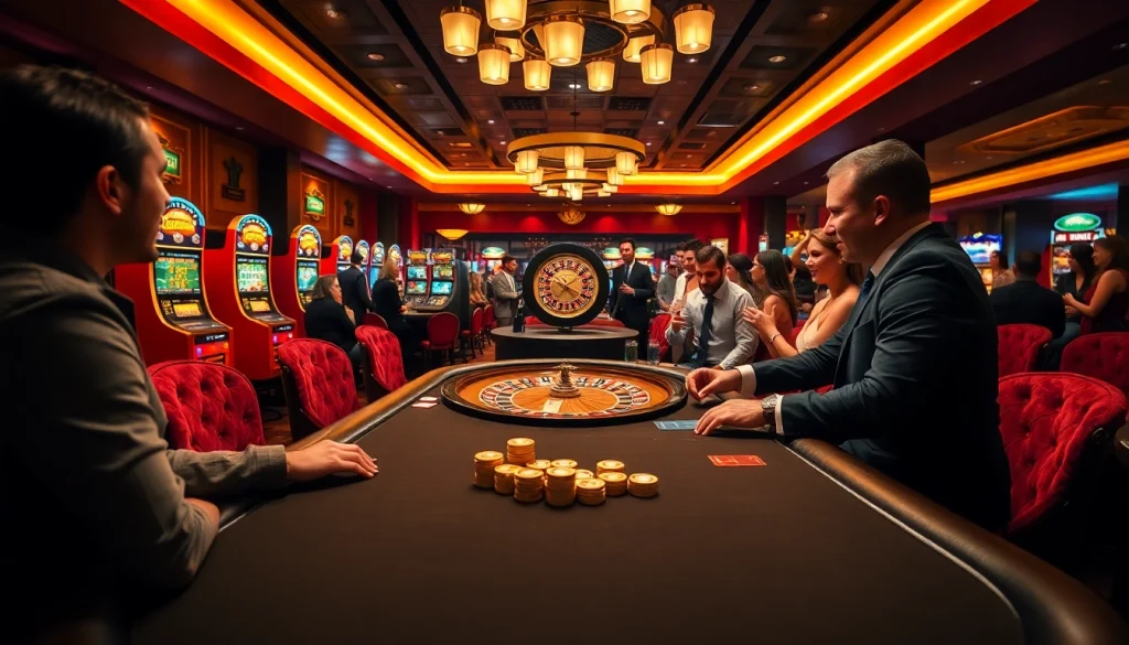 Experience the thrill of MMOO with a luxurious casino scene featuring poker, slot machines, and roulette.