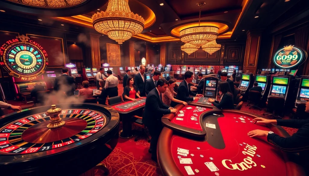 Experience thrilling gambling with Link vào GO99 amidst vibrant casino action and luxurious gaming elements.
