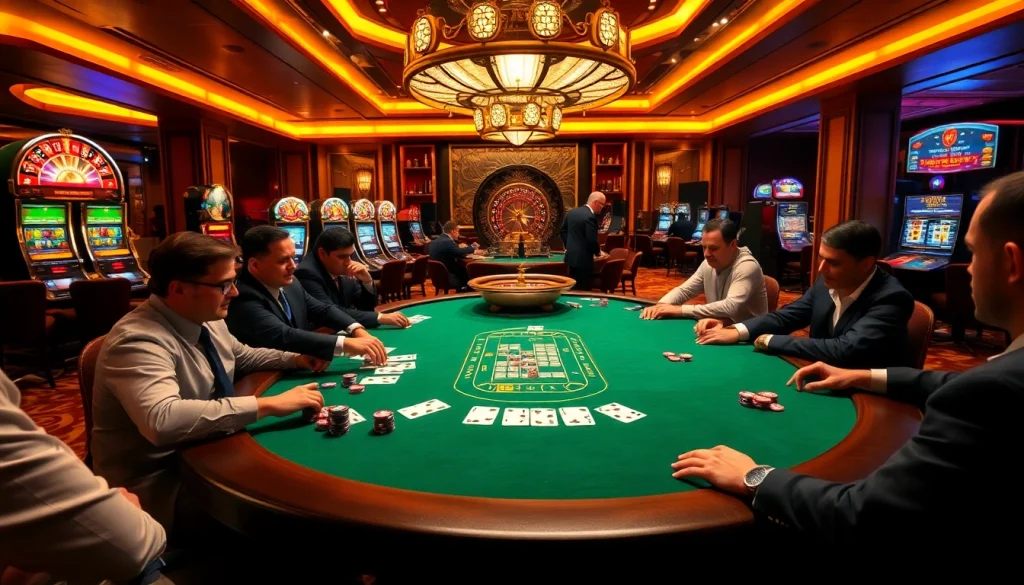 Engaged players strategizing around a poker table illustrates various types of amazon accounts in a lavish casino.