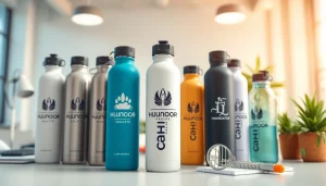 Gertuvės su logotipu rodomos modernioje darbo erdvėje, demonstruojančios stilingus individualizuotus dizainus.