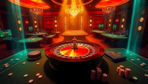 Experience the excitement of bomwin gaming with players enjoying luxurious casino tables and vibrant roulette action.