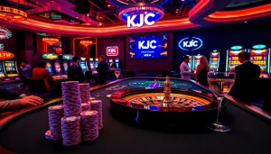KJC casino scene showcasing vibrant gaming tables and players enjoying high-stakes action.