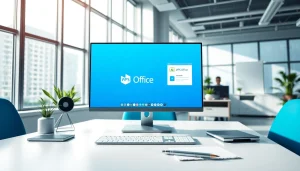 自然光线充足的现代办公工作站上显示的WPS Office界面。