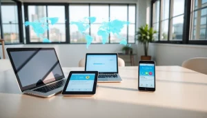 快连下载 application displayed on devices, symbolizing speed and security in a modern workspace.
