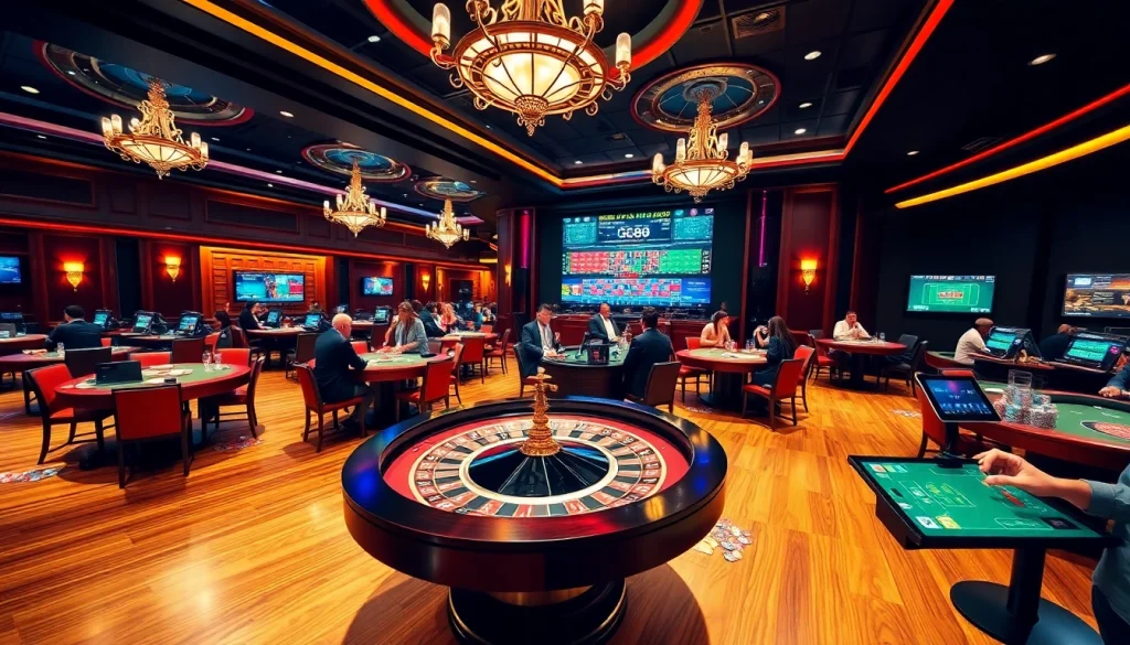 Exciting action at GG88 casino table with vibrant chips, cards, and roulette wheel.