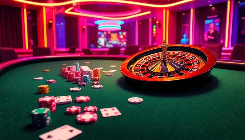 Experience thrilling gameplay at plus777 online casino with exciting poker chips and vibrant roulette.