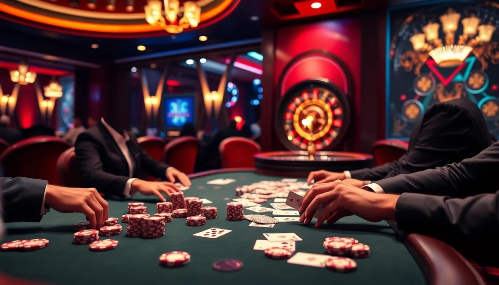 Engaging poker game featuring fabet elements with vibrant chips, cards, and an elegant atmosphere.