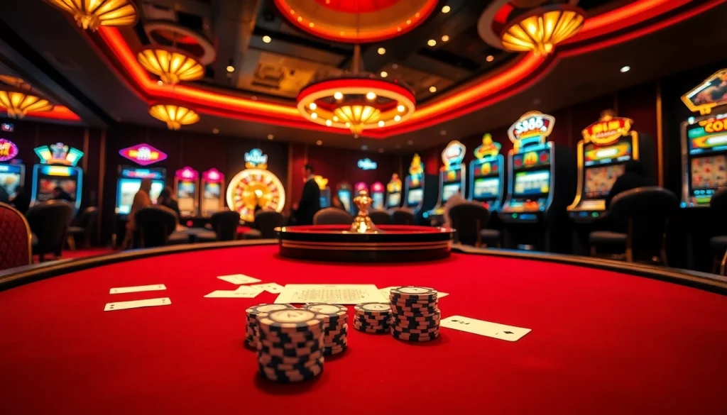 Experience the thrilling s88 gameplay at an elegant casino, featuring luxurious tables, vibrant chips, and excited players.