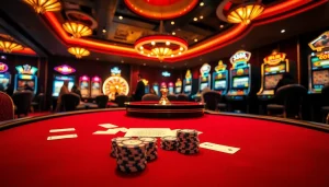 Experience the thrilling s88 gameplay at an elegant casino, featuring luxurious tables, vibrant chips, and excited players.