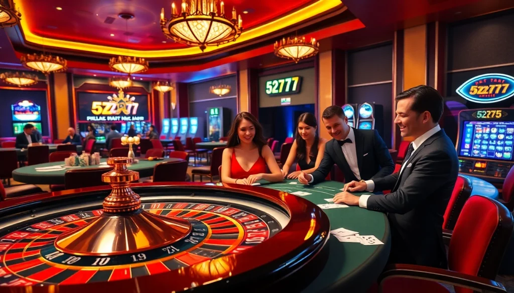 Exciting gambling scene featuring luxury casino elements with the keyword 5z777 integrated, capturing the thrill of winning.