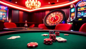 Experience the thrill of j88 com with vibrant casino visuals showcasing poker, roulette, and slot machines.