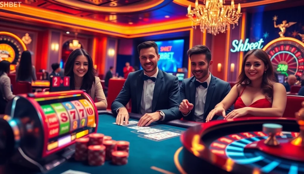 SHBET features an exciting online casino scene showcasing players at a vibrant roulette table.
