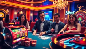 SHBET features an exciting online casino scene showcasing players at a vibrant roulette table.