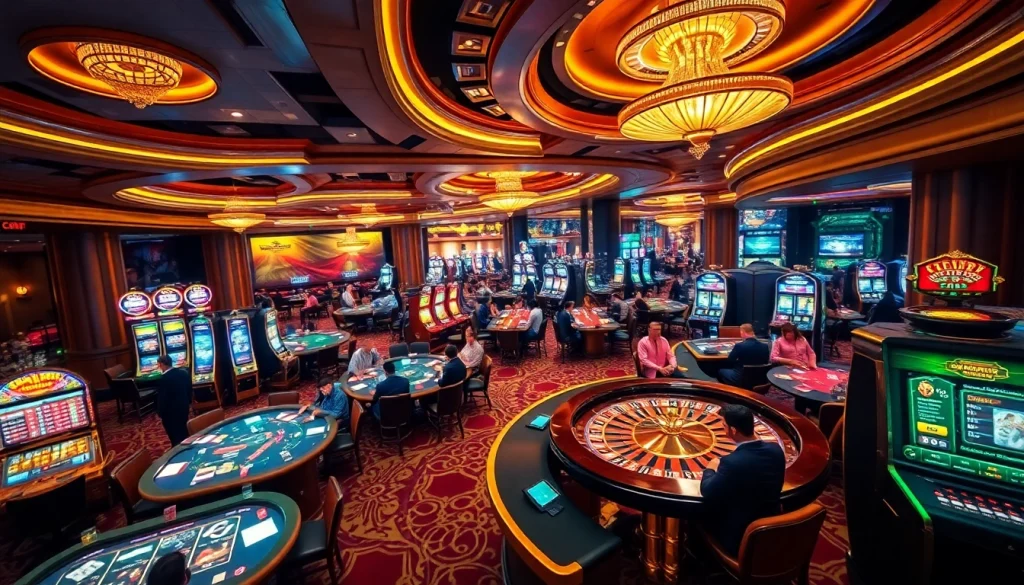 Experience thrilling gameplay at https://slvip1.com.ph/ with players betting at vibrant casino tables and slot machines.