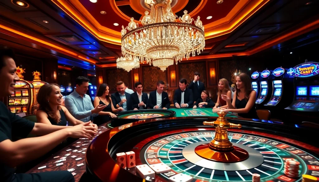 Experience the excitement of gambling at Sunwin with vibrant casino tables and lively players.