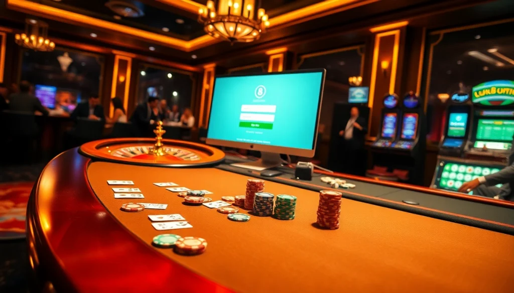 Engage in excitement with đăng nhập luck8 at a luxurious casino table adorned with colorful chips.