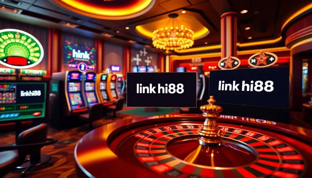 Engage with the excitement of online gaming at Hi88, featuring poker cards and slot machines.