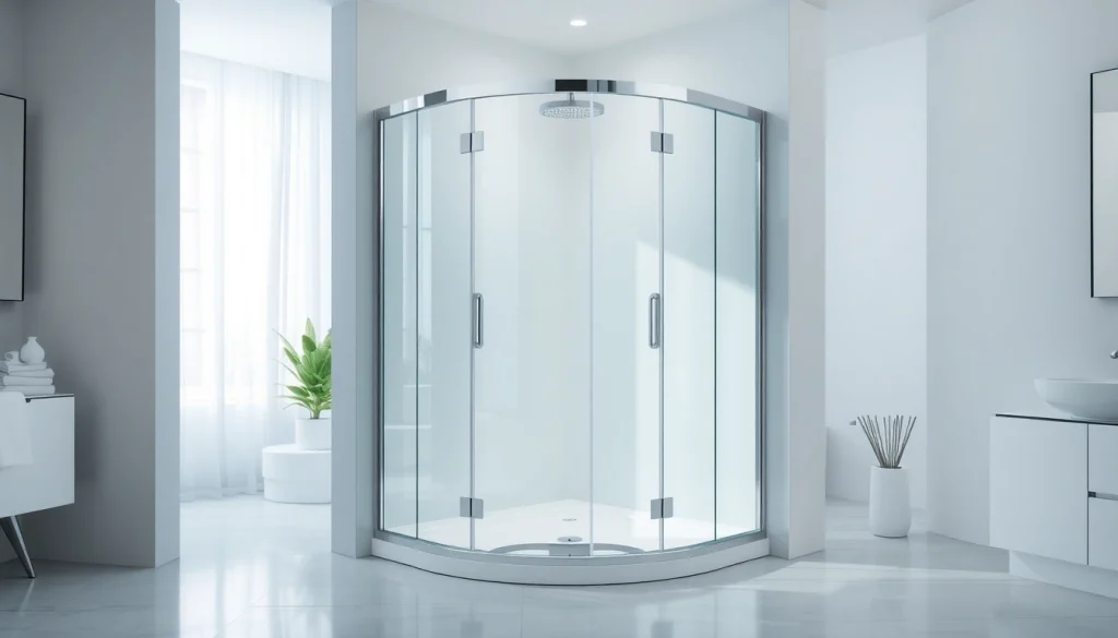 Duschkabine 80x80 eckeinstieg in modernem Bad mit eleganten Glasdetails und sanfter Beleuchtung.