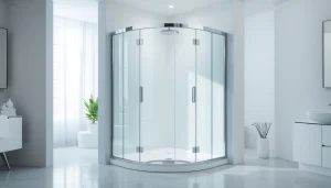 Duschkabine 80x80 eckeinstieg in modernem Bad mit eleganten Glasdetails und sanfter Beleuchtung.