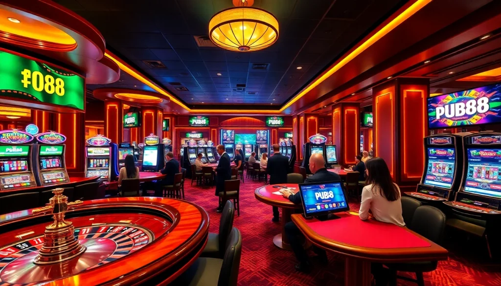 Excitement at PUB88's luxurious casino tables with engaging games and vibrant ambiance.