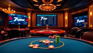 Experience thrilling online betting with 7upbet on vibrant casino tables featuring poker and roulette.