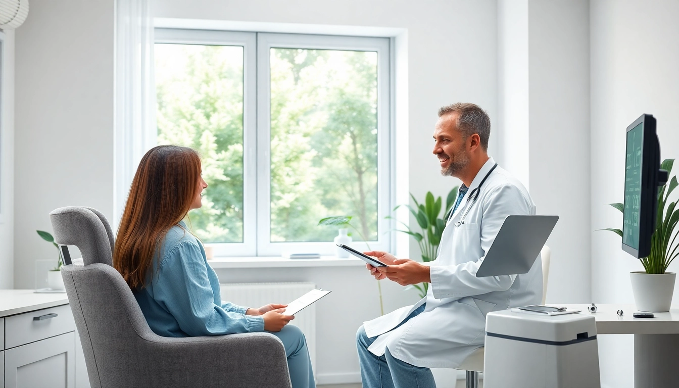 Dr.AGAクリニック 口コミ showcases a professional and welcoming consultation at a hair loss treatment clinic, emphasizing patient care.