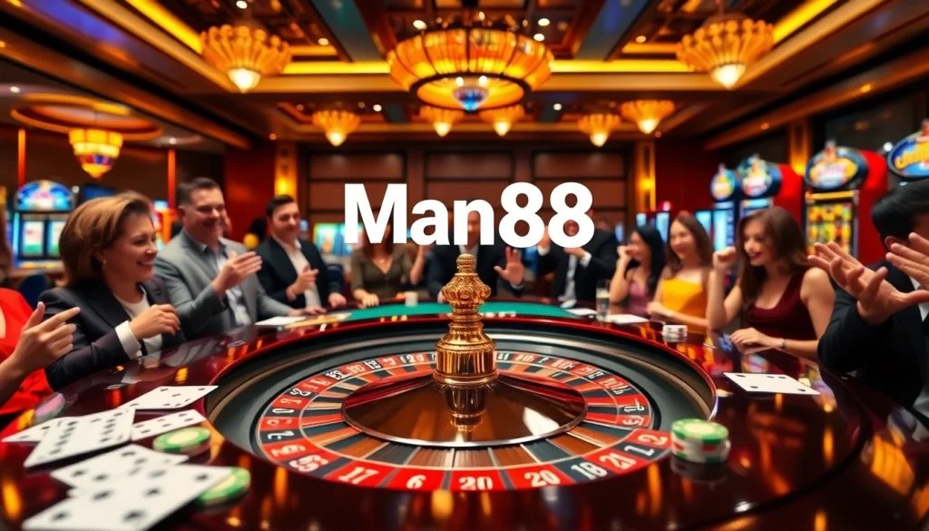 Experience the thrill of gambling at Man88 with high-stakes roulette and excited players.