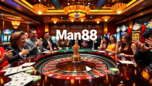 Experience the thrill of gambling at Man88 with high-stakes roulette and excited players.