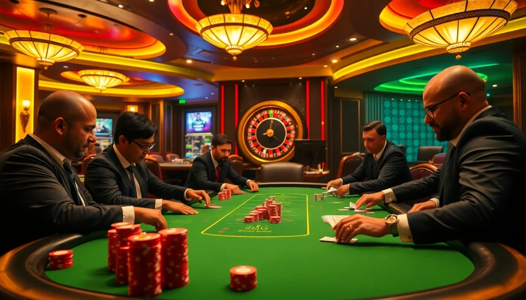 Experience the excitement of MMOO gambling with poker chips and a vibrant roulette wheel.